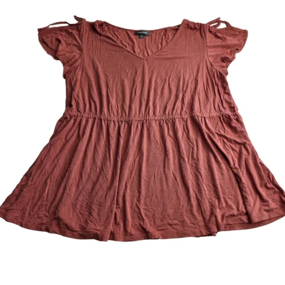 ModCloth 2X Dusty Rose/ Mauve Short Flutter Tie Sleeves Top Cd-2980 - Picture 1 of 6